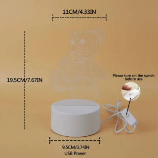 "3D Heart Bear – Nocna Lampa Walentynkowy Prezent"